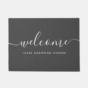 Modern Calligraphy Script Welcome Street Address Doormat