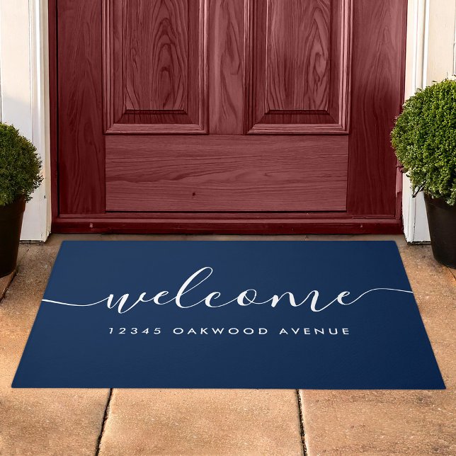 Modern Calligraphy Script Welcome Street Address Doormat (Creator Uploaded)