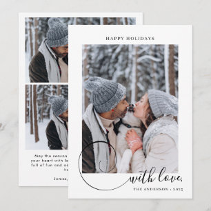 Modern Calligraphy Script with 3 Photo Christmas Holiday Card