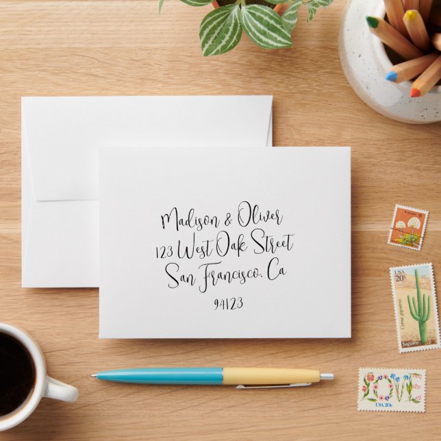 Modern Calligraphy Self-Addressed Wedding Reply Envelope (Desk)