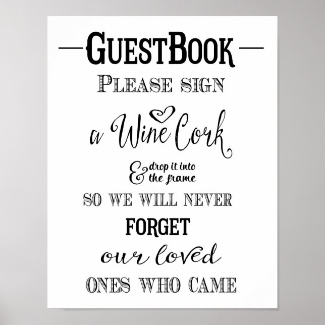 Modern Calligraphy Sign wine cork wedding print (Front)