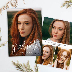 Modern Calligraphy Simple 4 Photo Graduation Announcement