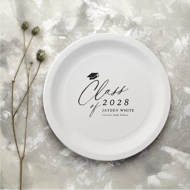 Modern Calligraphy Simple Class of 2025 Graduate Paper Plate (Modern Calligraphy Simple Class of 2025 Graduate Paper Plates)
