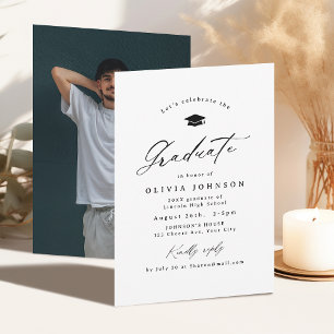 Modern Calligraphy Simple Photo Graduation Invitation