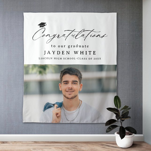Modern Calligraphy Simple Photo Graduation Party Tapestry (Modern Calligraphy Simple Photo Graduation Party Tapestry)