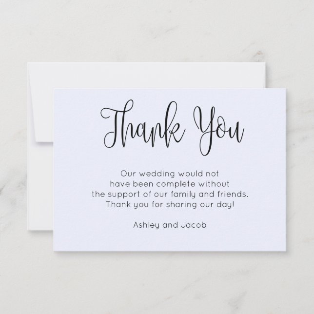 Modern calligraphy. Simple script blue wedding Thank You Card (Front)