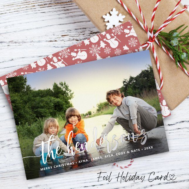 Modern Calligraphy Single Photo Foil Holiday Card (Modern Calligraphy Single Photo Foil Holiday Card)