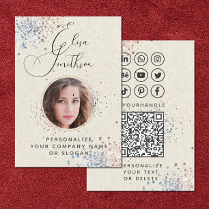 Modern Calligraphy Social Media QR Code Add Photo Business Card
