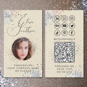  Modern Calligraphy Social Media QR Code Add Photo Business Card