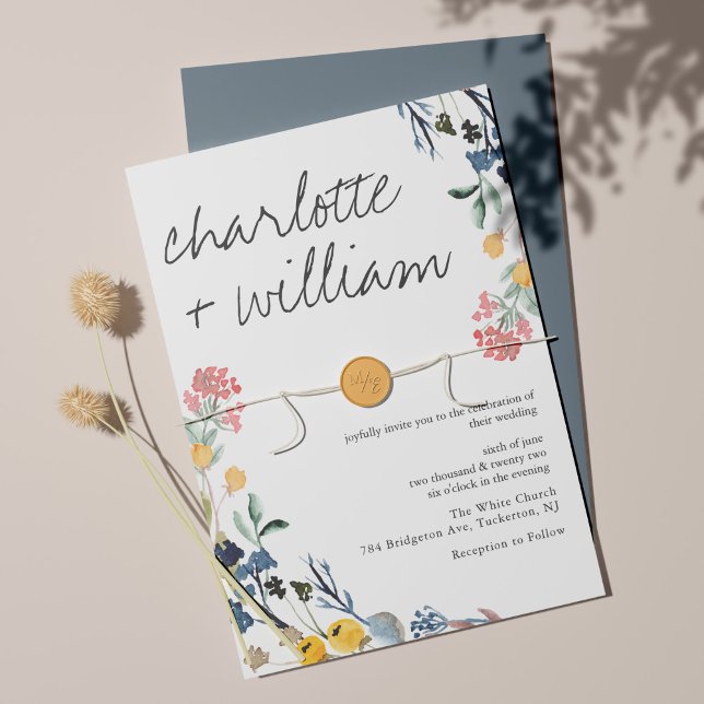 Modern Calligraphy Summer Wildflower Wedding Invitation (Creator Uploaded)