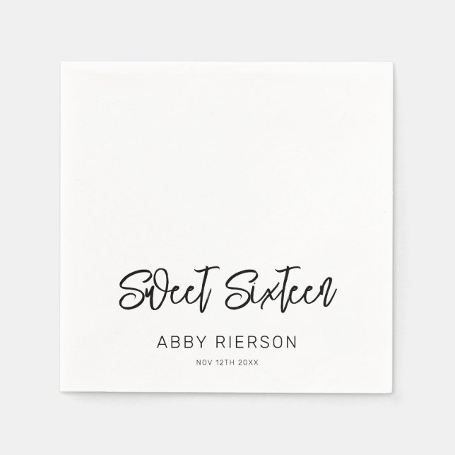 Modern Calligraphy Sweet Sixteen Custom Name Napkin (Front)