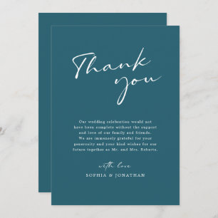 Modern Calligraphy Teal Blue Simple Wedding Thank You Card