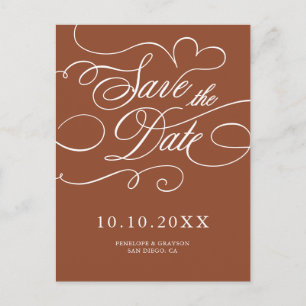 Modern Calligraphy Terracotta boho Save the Date Postcard