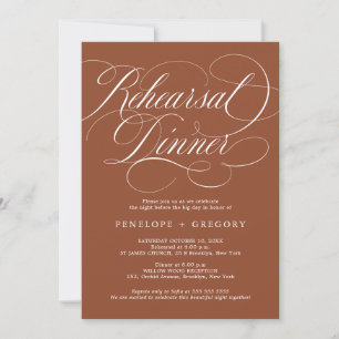Modern calligraphy terracotta Rehearsal Dinner Invitation