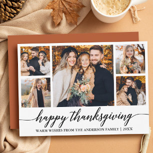 Modern Calligraphy Terracotta Thanksgiving 5 Photo Holiday Card