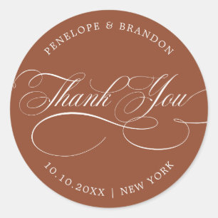 Modern calligraphy Terracotta wedding thank you Classic Round Sticker