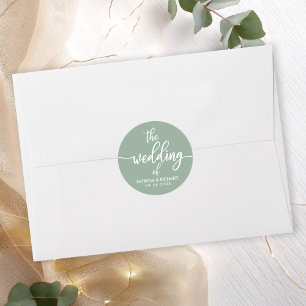 Modern Calligraphy The Wedding Of Sage Green Classic Round Sticker