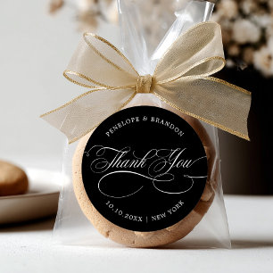 Modern calligraphy timeles black wedding thank you classic round sticker