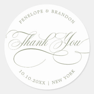 Modern calligraphy timeles Sage Green thank you Classic Round Sticker