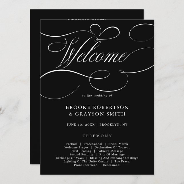 Modern calligraphy timeless Black  Program Card (Front/Back)