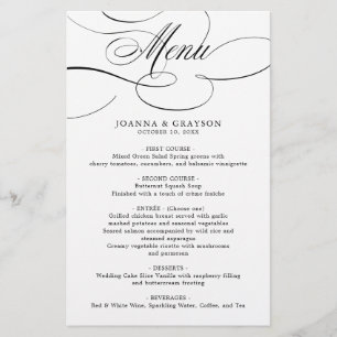 Modern calligraphy timeless black wedding Menu
