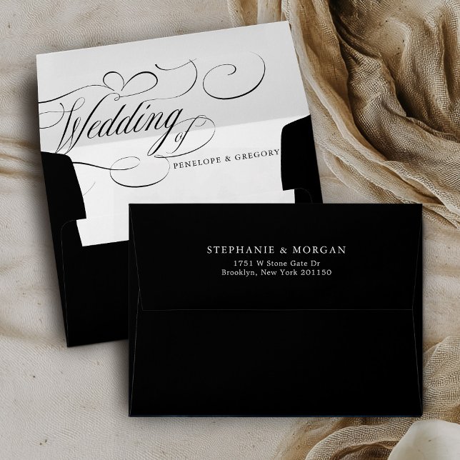 Modern calligraphy timeless black & white wedding envelope (Modern calligraphy timeless black & white wedding envelope)