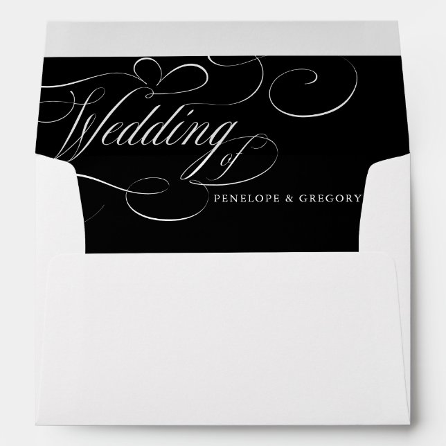 Modern calligraphy timeless black & white wedding envelope (Back (Bottom))