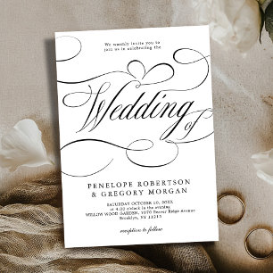 Modern calligraphy timeless Black white wedding Invitation