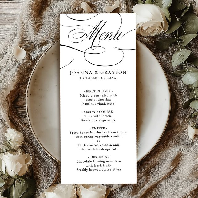 Modern calligraphy timeless black white wedding menu (Modern calligraphy timeless black white wedding menu)