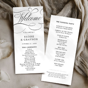 Modern calligraphy timeless black white wedding program