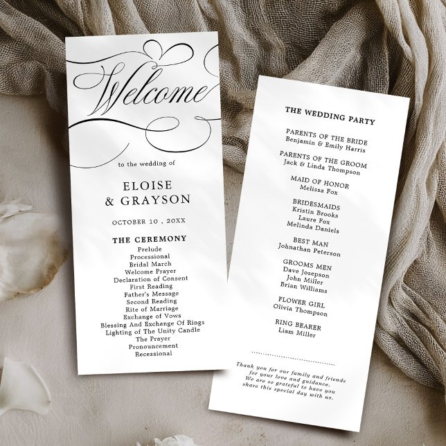 Modern calligraphy timeless black white wedding program (Modern calligraphy timeless black white wedding program)