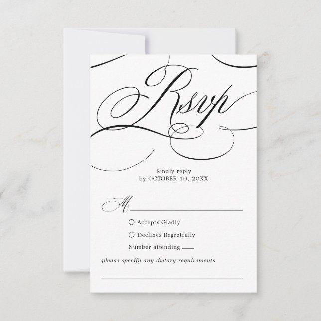 Modern calligraphy timeless Black white wedding RSVP Card (Front)