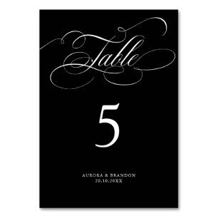 Modern calligraphy timeless black &  white wedding table number