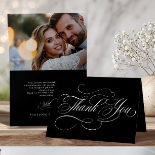 Modern calligraphy timeless black & white wedding thank you card