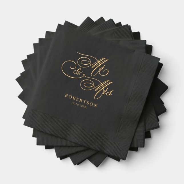 Modern calligraphy timeless gold and Black wedding Foil Napkins (Insitu (Stacked))