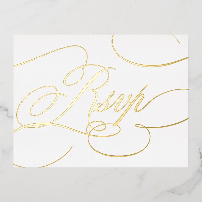 Modern calligraphy timeless gold and white RSVP Foil Holiday Postcard (Front)