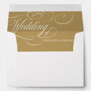 Modern calligraphy timeless gold and white wedding envelope