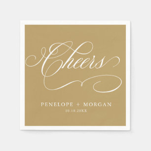 Modern calligraphy timeless gold and white wedding napkin