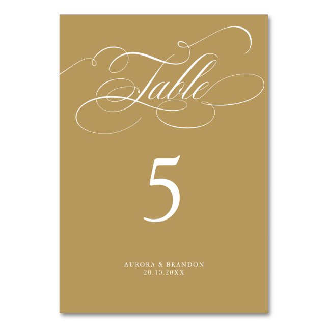 Modern calligraphy timeless gold and white wedding table number (Front)