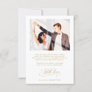 Modern calligraphy timeless gold and white wedding thank you card