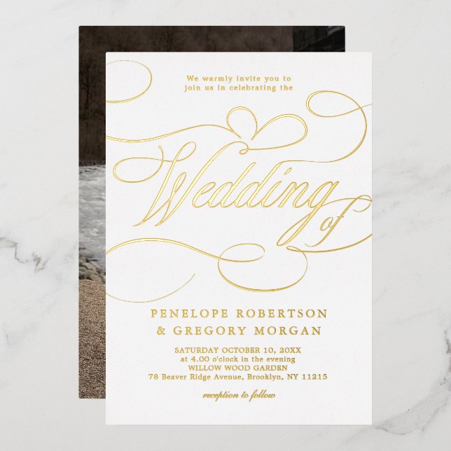 Modern calligraphy timeless gold photo wedding (Front/Back)