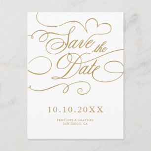 Modern calligraphy timeless gold  Save the Date Postcard