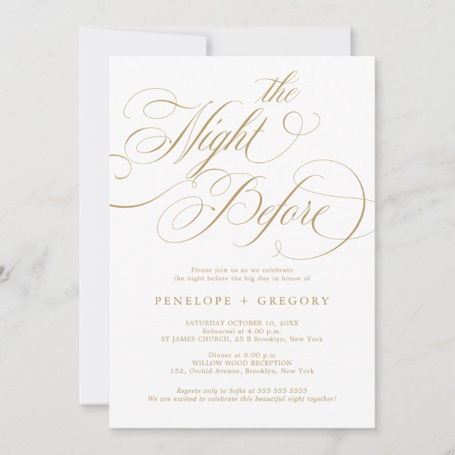 Modern calligraphy timeless gold the night before invitation (Front)