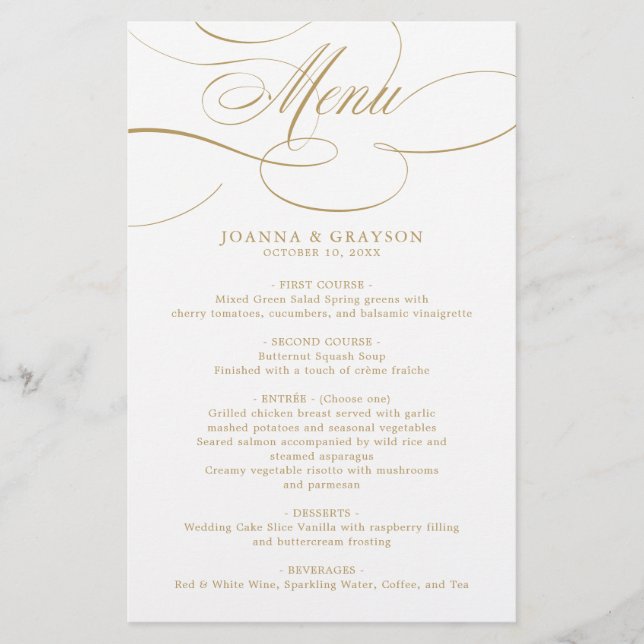 Modern calligraphy timeless gold wedding Menu (Front)