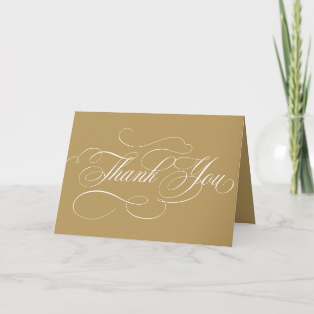 Modern calligraphy timeless gold wedding photo thank you card (Front)