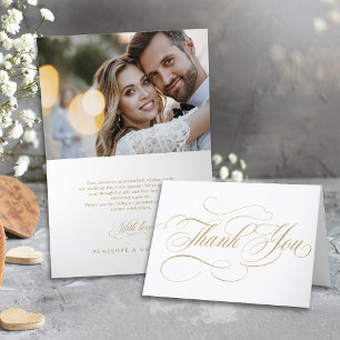 Modern calligraphy timeless gold wedding photo thank you card