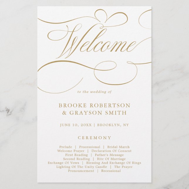 Modern calligraphy timeless gold  Wedding Program (Front)