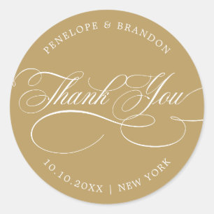Modern calligraphy timeless gold wedding thank you classic round sticker