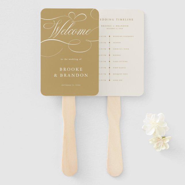 Modern calligraphy timeless gold  wedding Timeline Hand Fan (Front and Back)