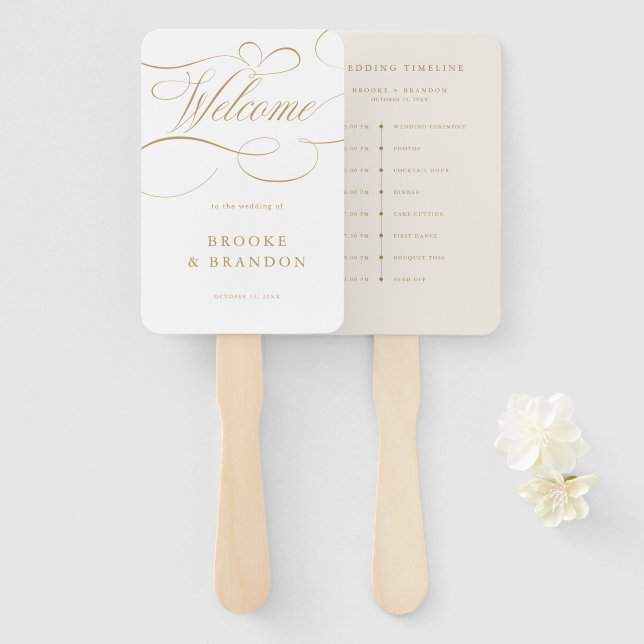 Modern calligraphy timeless gold  wedding Timeline Hand Fan (Front and Back)